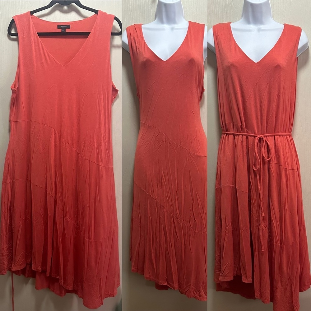 ✨🧡Simply Vera Vera Wang Orange Midi Dress |Sleeveless V-Neck Asymmetrical Hem XL